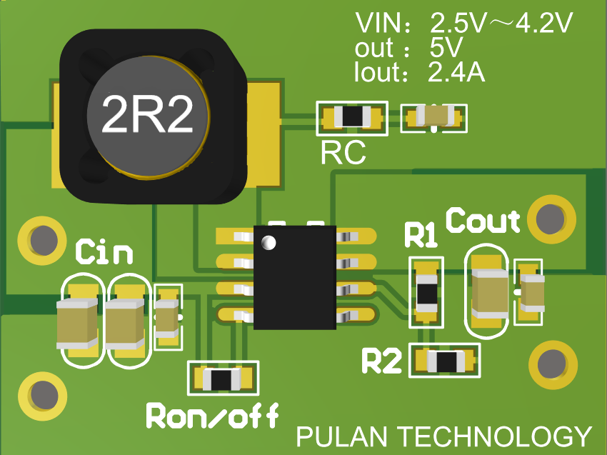 PS7526的DEMO的3D圖片 鋰電池同步升壓5V2.4A,帶限流PS7526