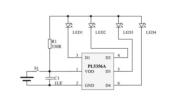 單節(jié)鋰電池電量IC，4個指示燈電量指示IC-PL5356A