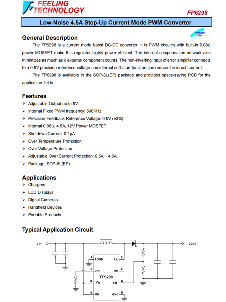 FP6298 低噪聲4.5A升壓電流模式PWM轉換器IC FP6298 低噪聲4.5A升壓電流模式PWM轉換器IC