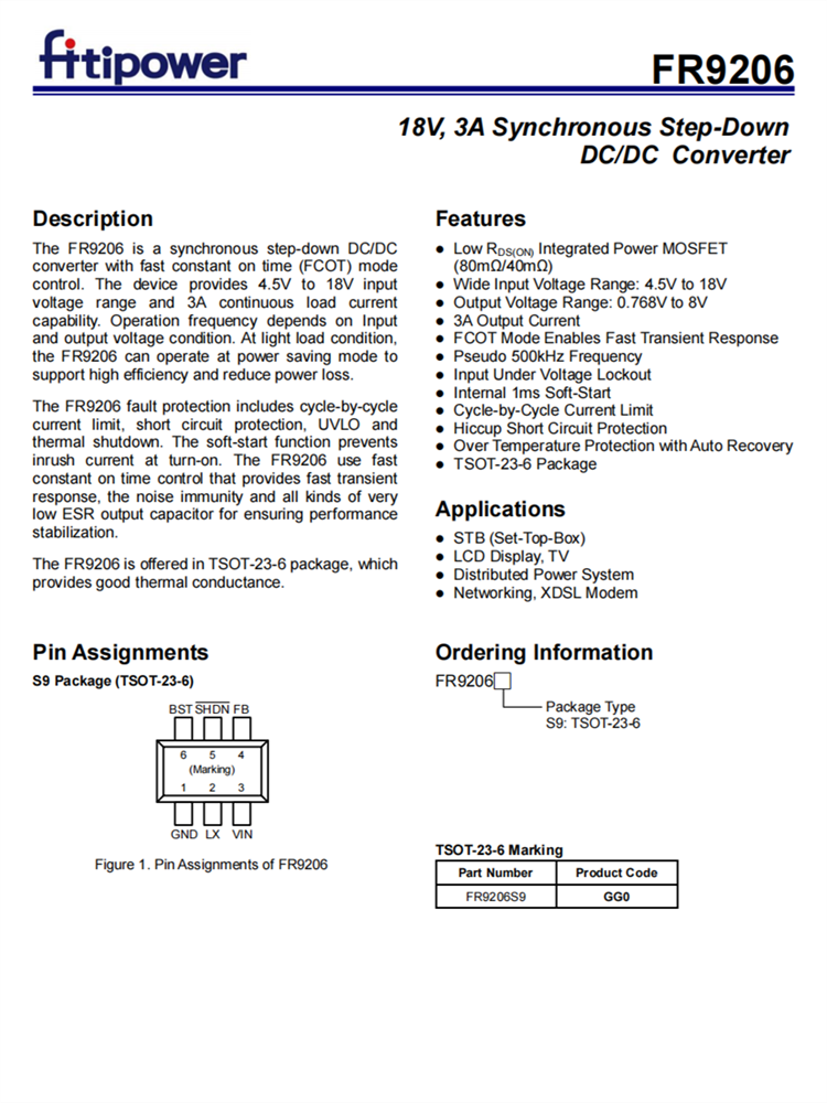FR9206 SOT23-6 3A衕步降壓芯片 DC-DC轉換器 FR9206 SOT23-6 3A衕步降壓芯片 DC-DC轉換器