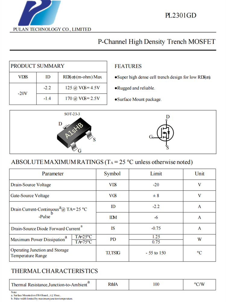PL2301 SOT23-3 P通道MOSFET場效應(yīng)管 PL2301 SOT23-3 P通道MOSFET場效應(yīng)管