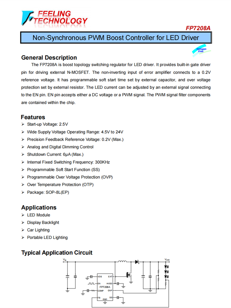 FP7208A 針對LED驅(qū)動程序的非同步PWM啟動控制器芯片