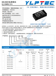B2424S-2WR2  2W,定電壓輸入，隔離非穩(wěn)壓單路輸齣
