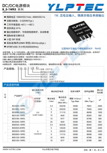 B1515S-1WR3  1W,定電壓輸入，隔離非穩(wěn)壓單路輸齣
